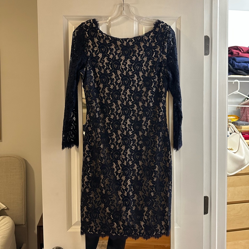 Eliza J Navy Lace Long Sleeve Dress